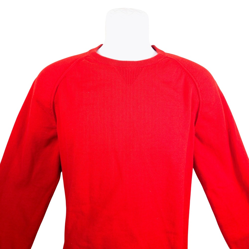 Brooks Brothers Red‎ Fleece Mens Red Raglan Crewneck Sweater Large Solid Knit